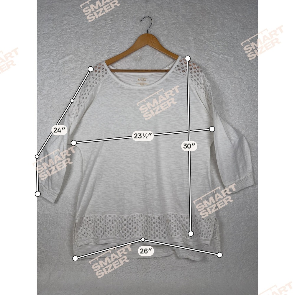 New Directions Top Women 2X White Weekend Lace Trim 3/4 Sleeve Slub Knit 1706555 - Picture 4 of 9